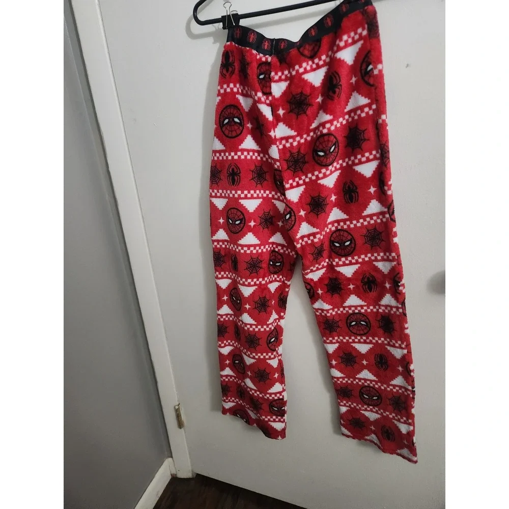 Marvel Spider-Man Boys Pajama Pants Red Fair Isle Fleece Sleepwear XL 14/16